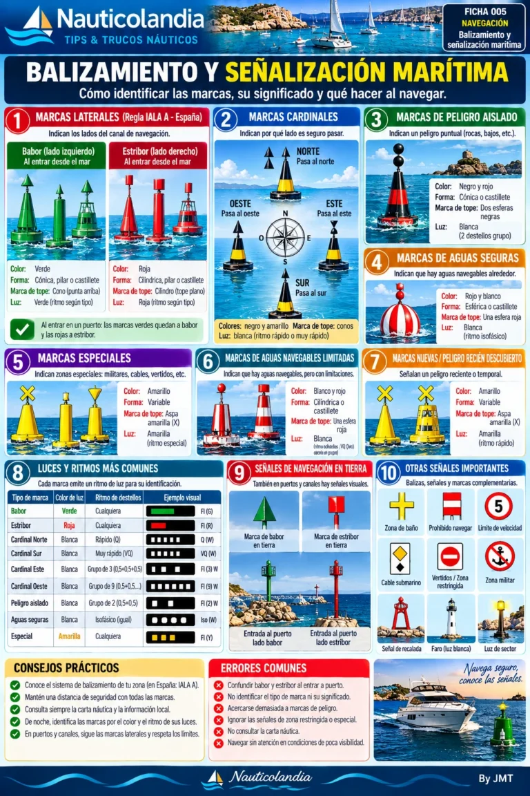 Lámina Nauticolandia: balizamiento y señalización marítima IALA A