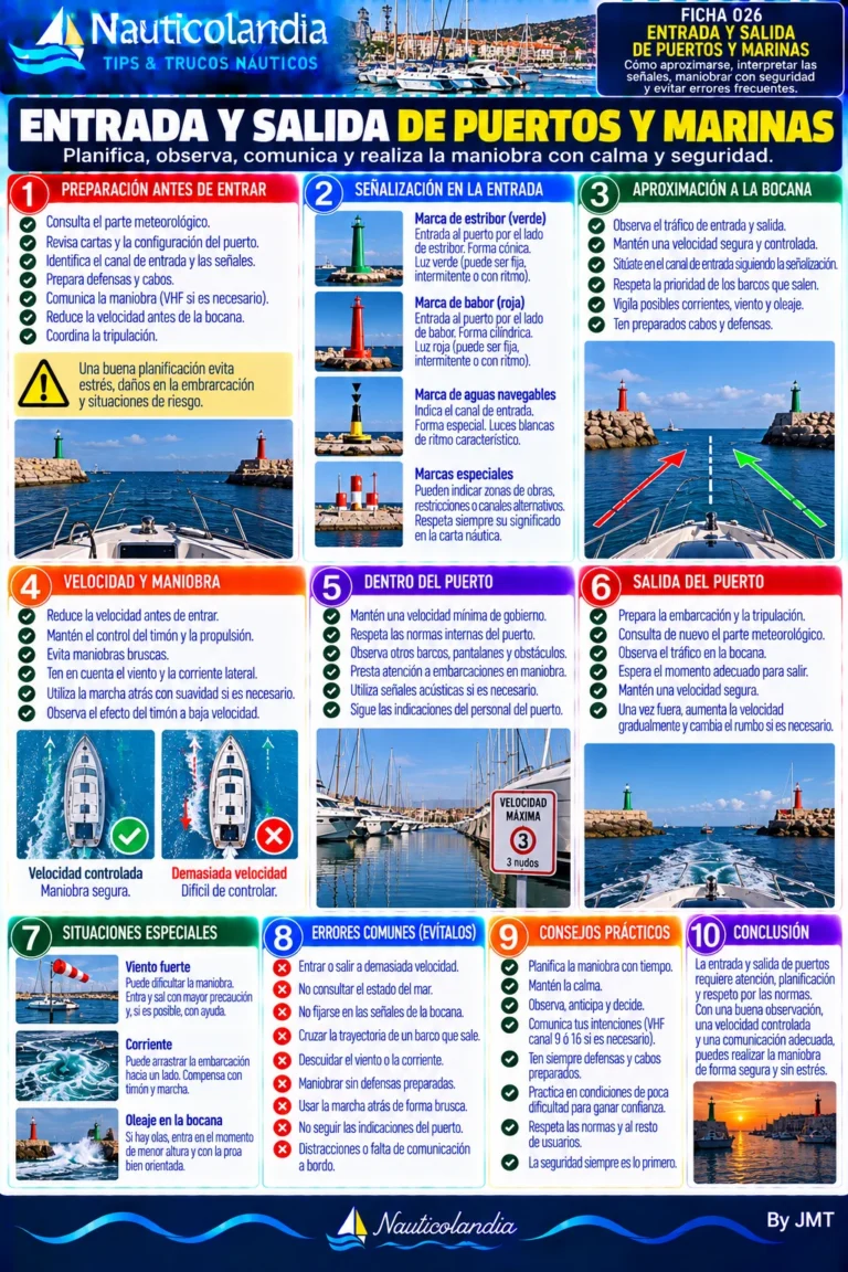 Lámina Nauticolandia: entrada y salida de puertos y marinas, señalización y velocidad