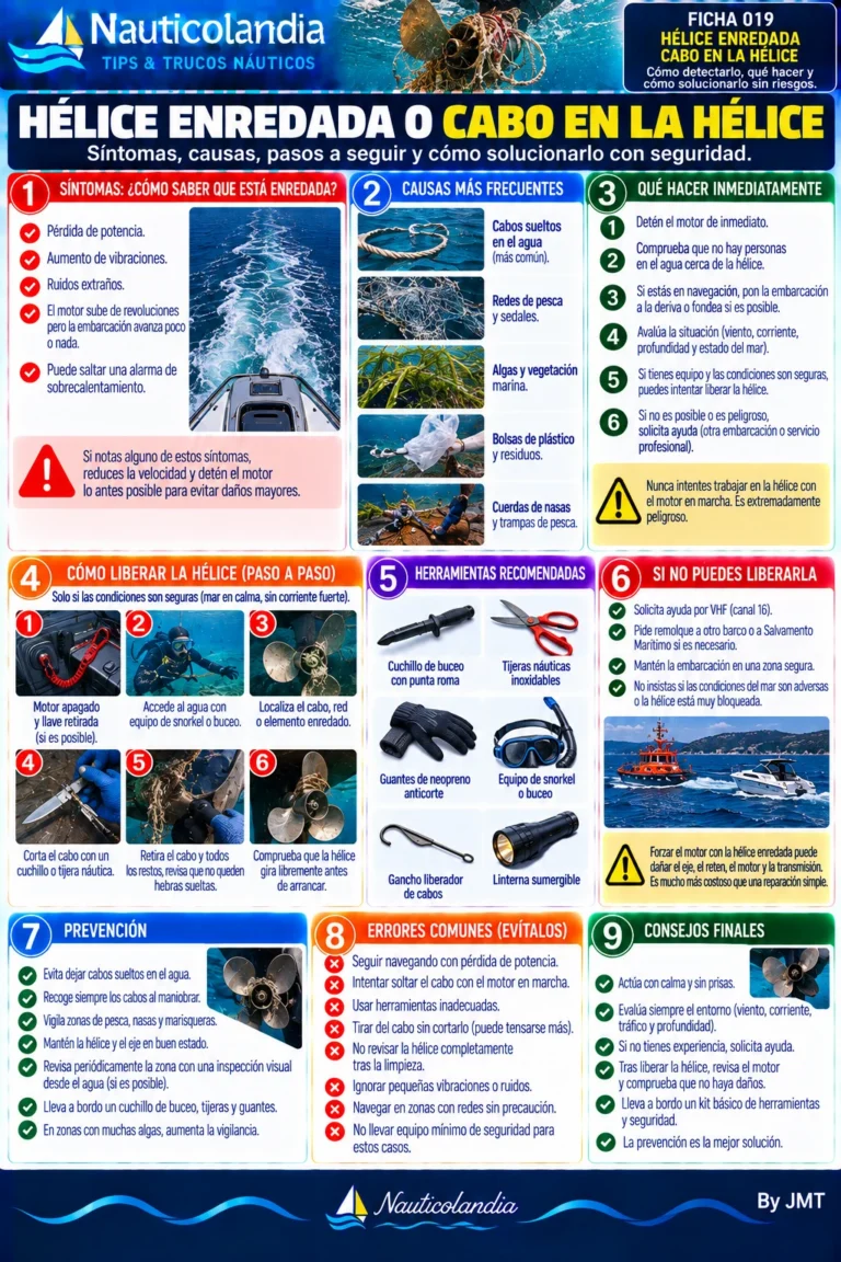 Lámina Nauticolandia: hélice enredada, síntomas, causas y cómo liberarla
