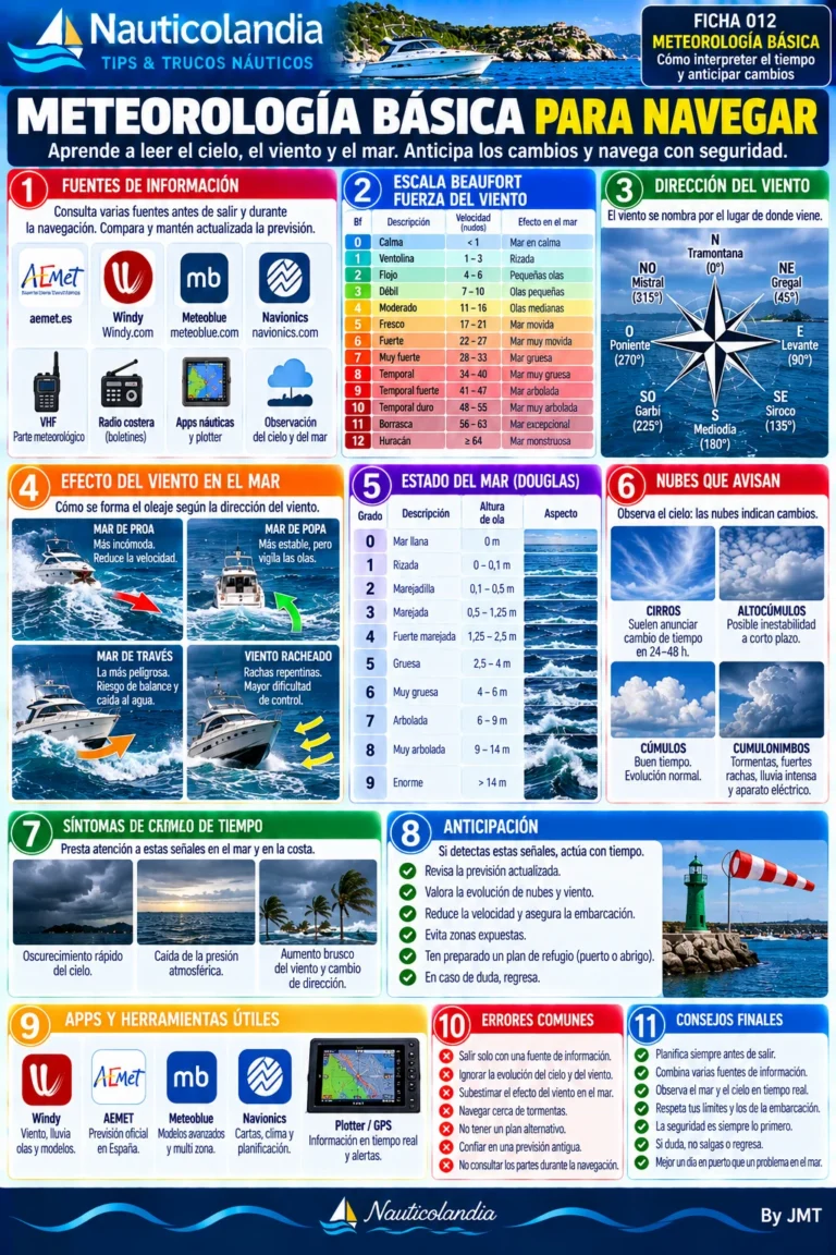 Lámina Nauticolandia: meteorología básica para navegar, Beaufort, Douglas y nubes