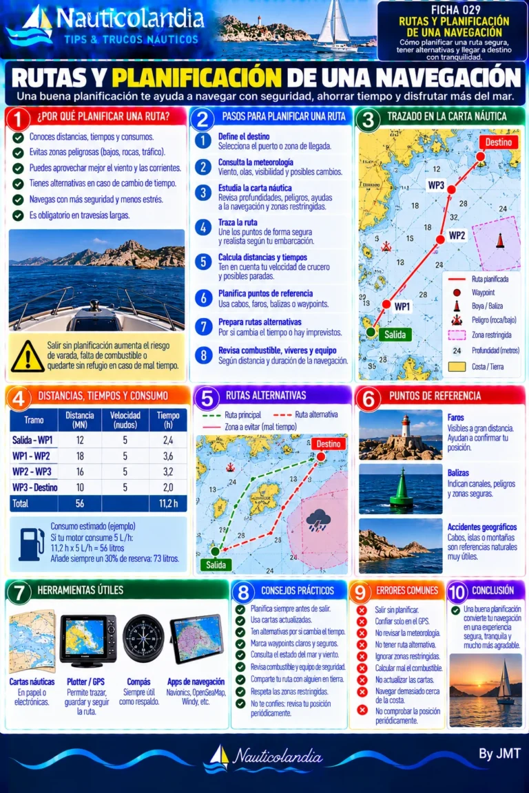 Lámina Nauticolandia: rutas y planificación, pasos, trazado, distancias y consumo