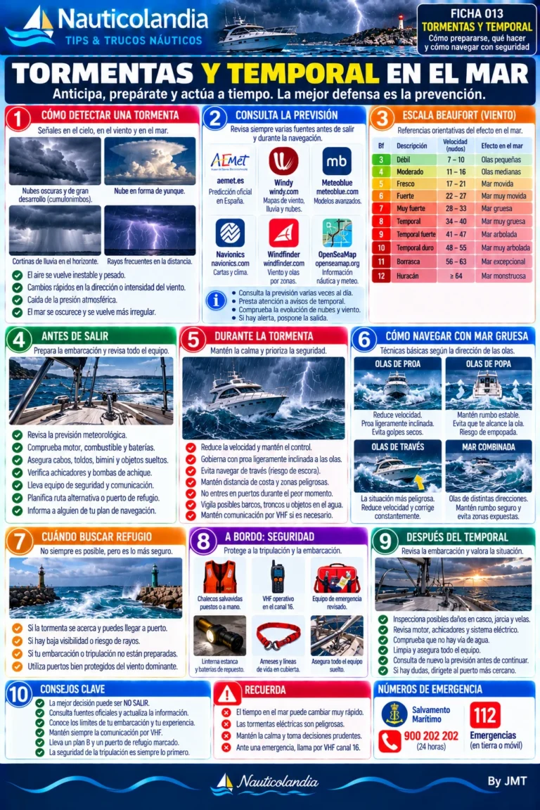 Lámina Nauticolandia: tormentas y temporal en el mar, detección, preparación y actuación